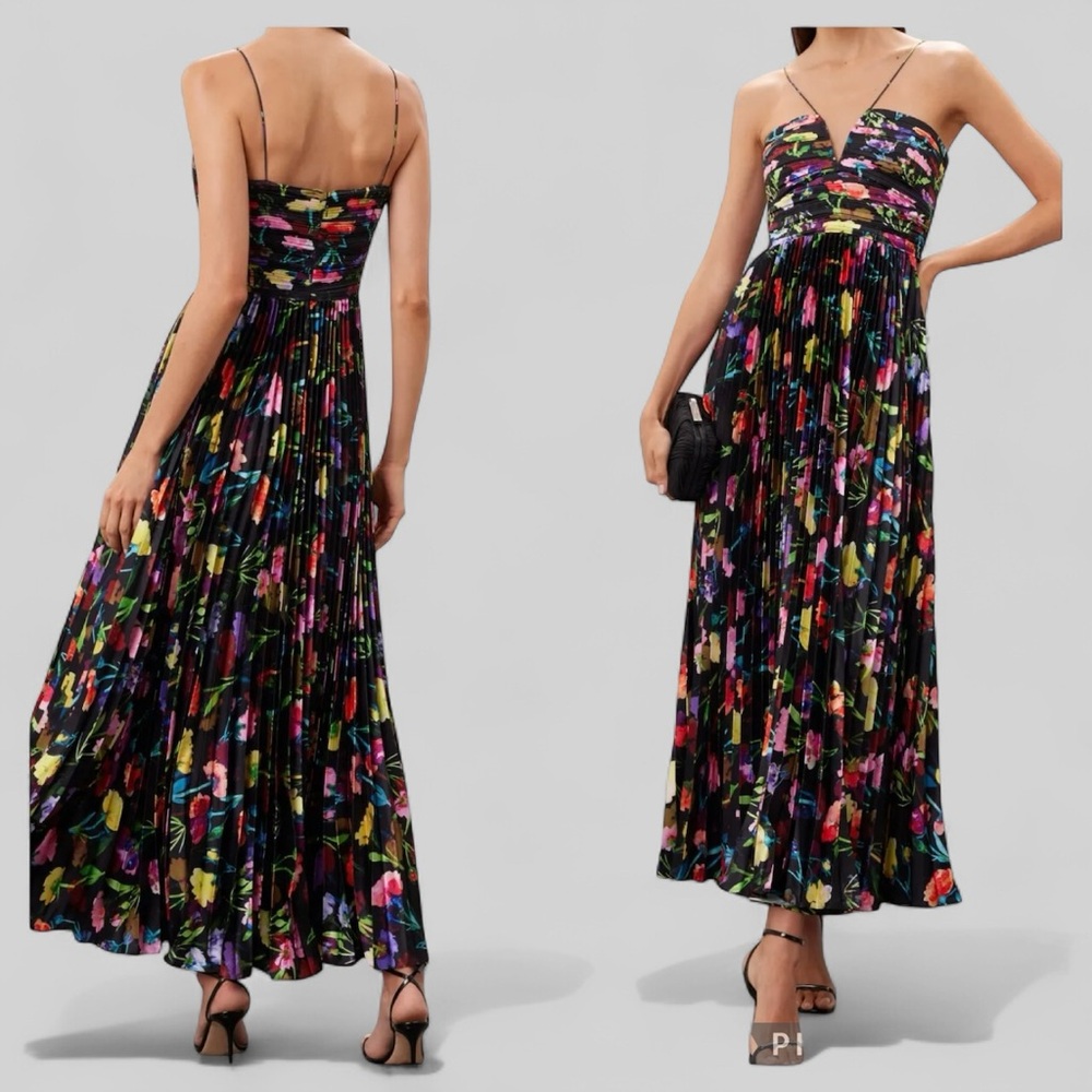 Women's Black Floral Maxi Dress with Spaghetti Straps